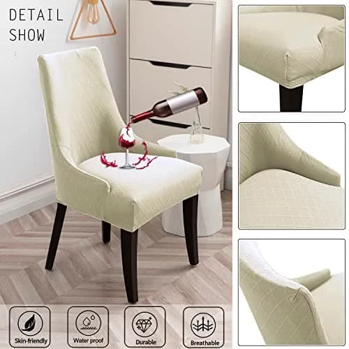 LANSHENG Reusable Beige Rhombic Geometric Wingback Chair Cover | Washable & Elastic Fit thumbnail 6