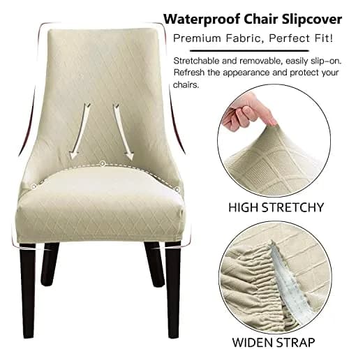 LANSHENG Reusable Beige Rhombic Geometric Wingback Chair Cover | Washable & Elastic Fit thumbnail 7