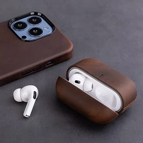 Maogoam Genuine Crazy Horse Leather Case Cover for Apple AirPods Pro 2/1 | Vintage Patina, Precise Fit, Wireless Compatible thumbnail 3