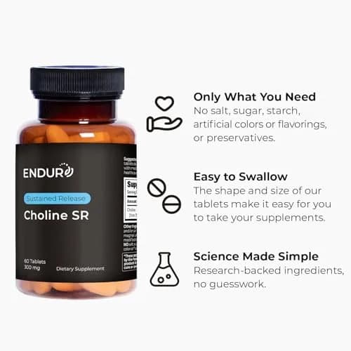 Endurance Products ENDUR Choline L(+) Bitartrate 300mg | Sustained Release, 60 Tablets for Brain & Liver Support thumbnail 5