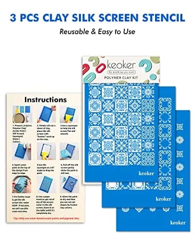 Keoker 3PCS Tile Silk Screen Stencils for Polymer Clay | Tile Pattern Polymer Clay Stencil (70-120 chars) thumbnail 2