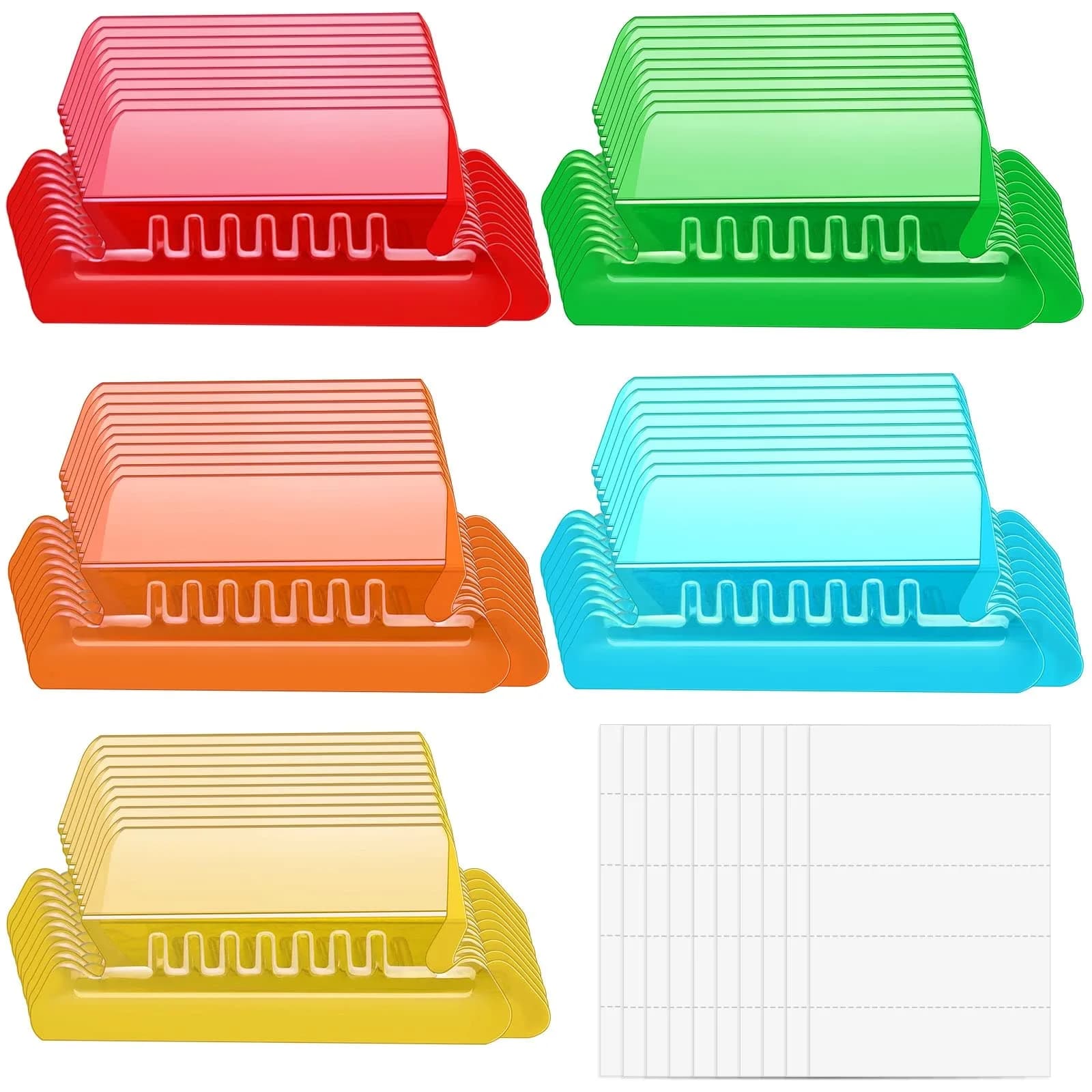 PAXCOO Hanging File Folder Tabs & Inserts 50 Sets | Transparent & White, 2-inch Wide — Multicolor