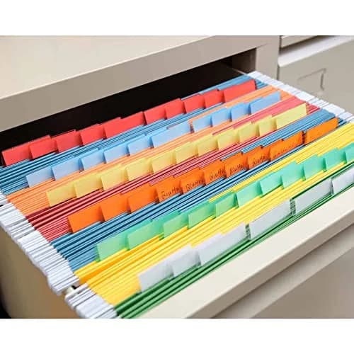 PAXCOO Hanging File Folder Tabs 50 Sets Multicolor | 2-inch Wide Plastic & Paper thumbnail 6