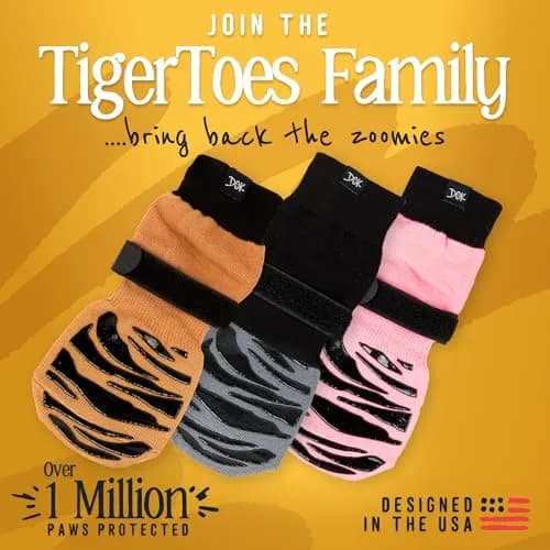 DOK TigerToes Premium Non-Slip Dog Socks Medium (4-Pack) | Extra-Thick Grip for Hardwood Floors thumbnail 9