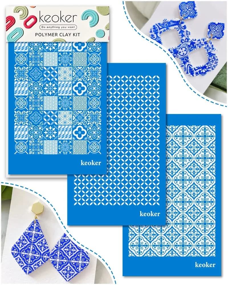 Keoker 3PCS Tile Silk Screen Stencils for Polymer Clay | Tile Pattern Polymer Clay Stencil (70-120 chars) — Maple Leaf