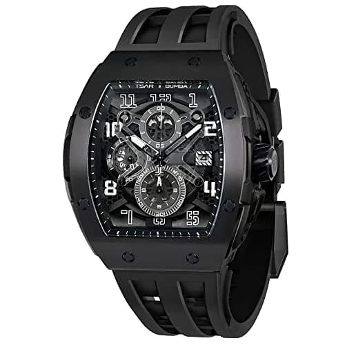 TSAR BOMBA Men's Quartz Wristwatch Waterproof 50M | Luxury Tonneau Chronograph for Men thumbnail 1