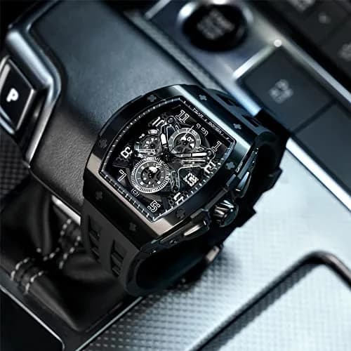 TSAR BOMBA Men's Quartz Wristwatch Waterproof 50M | Luxury Tonneau Chronograph for Men thumbnail 7