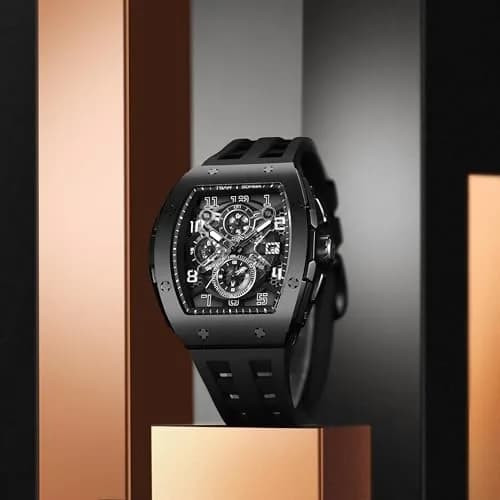 TSAR BOMBA Men's Quartz Wristwatch Waterproof 50M | Luxury Tonneau Chronograph for Men thumbnail 8