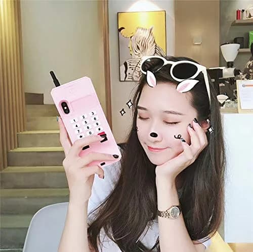 UnnFiko Retro Cellphone Pink Silicone Case for iPhone 14 Pro (6.1-inch) | Fun Stand Feature thumbnail 6