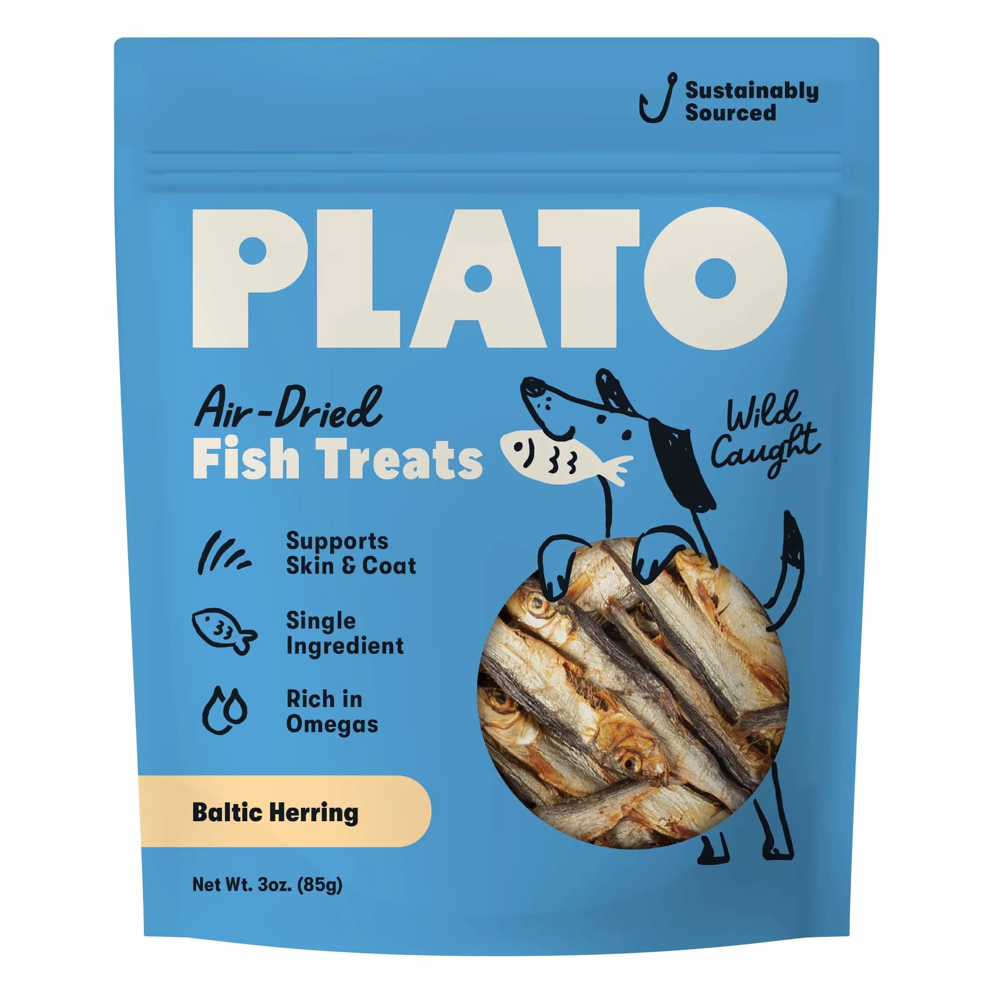 PLATO Fish Dog Treats Wild Caught Baltic Herring 8.5 oz | Natural Omega-3 Support — Natural