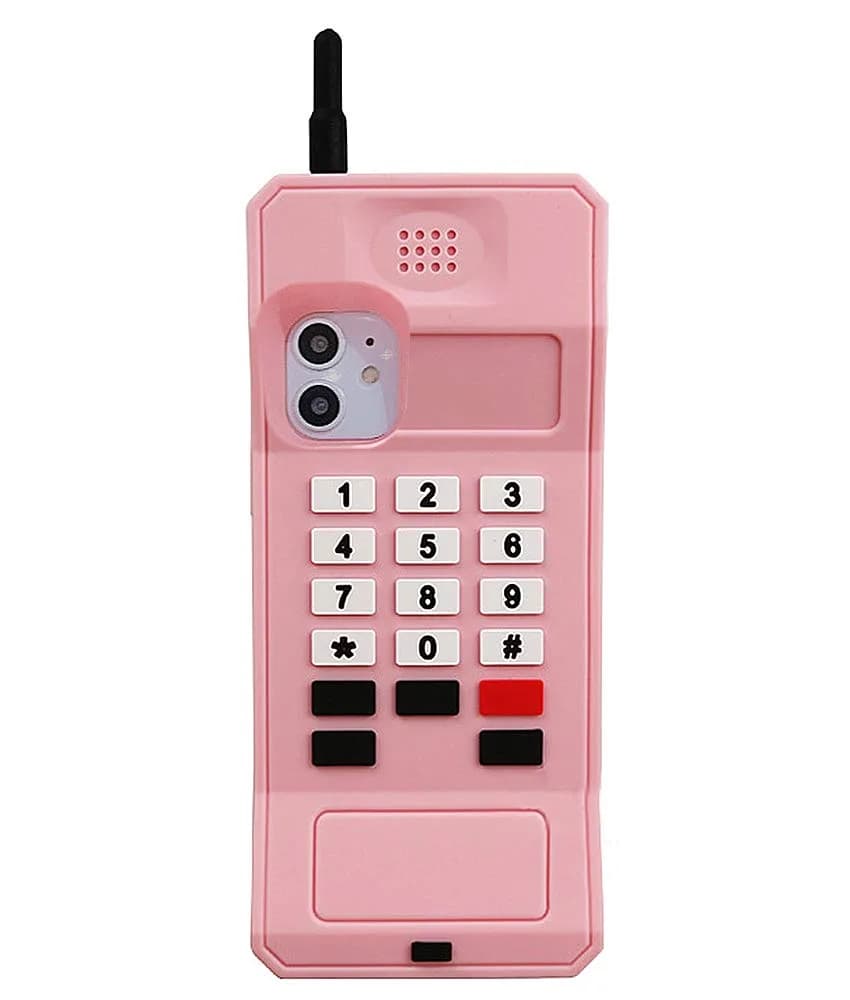UnnFiko Retro Cellphone Silicone Case for iPhone 14 (6.1-inch) | Fun Stand Feature — Retro Cellphone Pink / iPhone 14