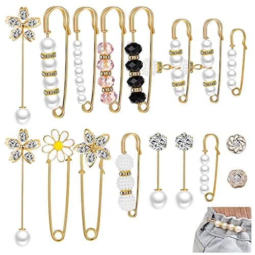 SANNIDHI Red Pearl Brooch Safety Pins for Women & Girls | 17-Piece Set thumbnail 1