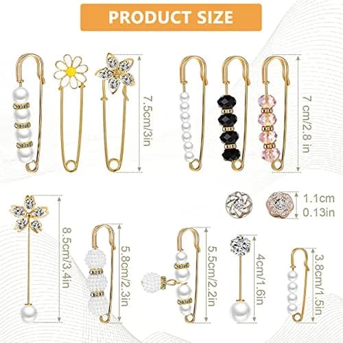 SANNIDHI Red Pearl Brooch Safety Pins for Women & Girls | 17-Piece Set thumbnail 2