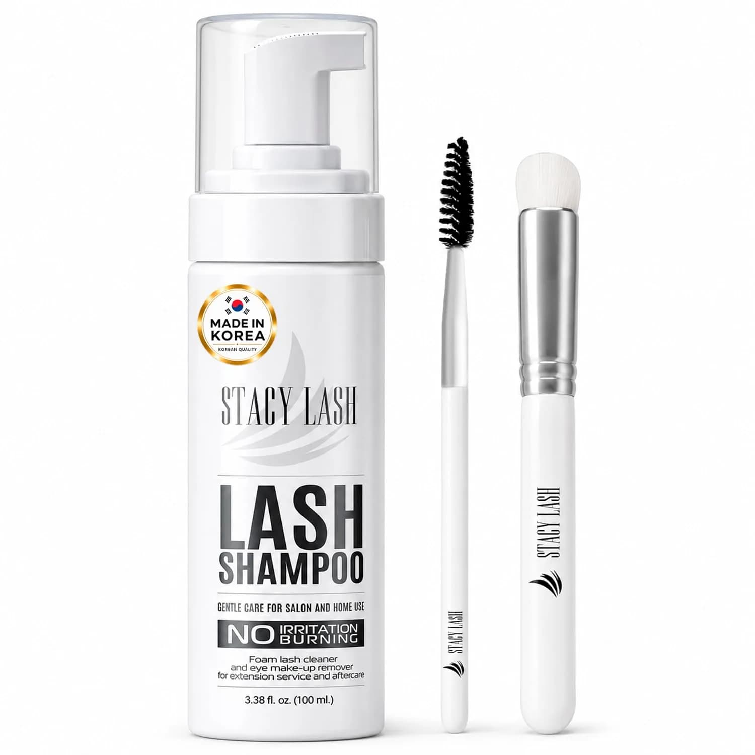STACY LASH Eyelash Extension Shampoo + Brush 50ml (1.69 fl.oz) | Gentle Foaming Cleanser for Makeup Removal & Lash Aftercare — 3.38 fl oz (100 ml)