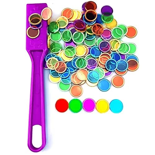 Dacefloy Magnetic Wands and Bingo Chips Set Magnet Wand 100 Multicolour Metal Ringed Discs Kids Science STEM Kit Learning Accessories Family Game Night Tokens thumbnail 1