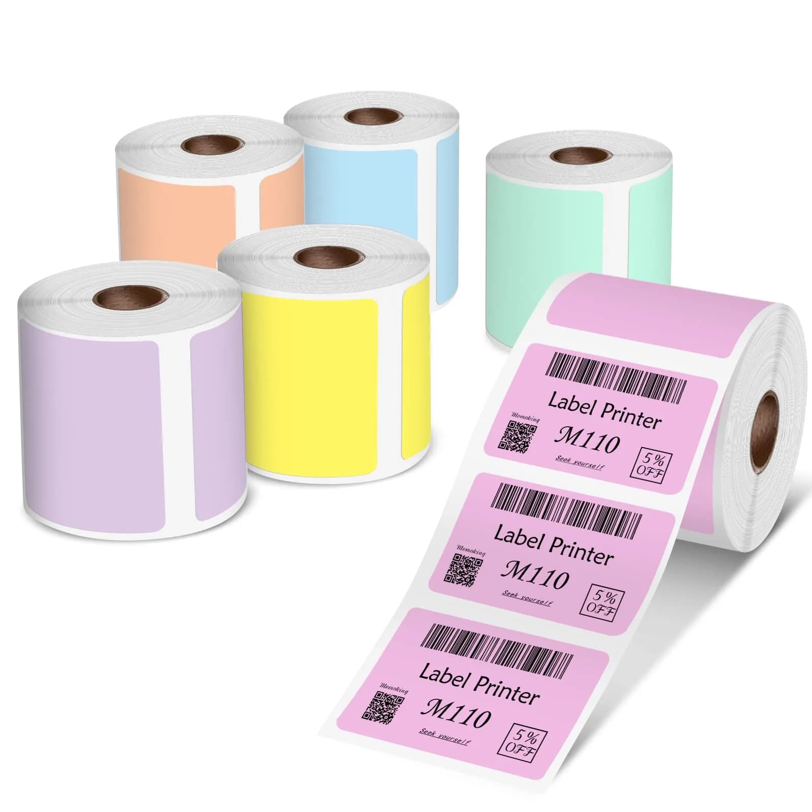Phomemo M110 Labels 6 Rolls (40x30mm / 1.57"x1.18") | Assorted Colors, Thermal Adhesive Sticker Rolls - main product image