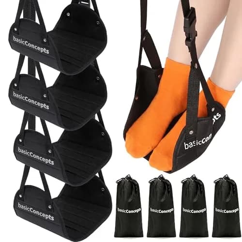 BASIC CONCEPTS Airplane Footrest Hammock 4 Pack | Adjustable Travel & Office Foot Rest thumbnail 1