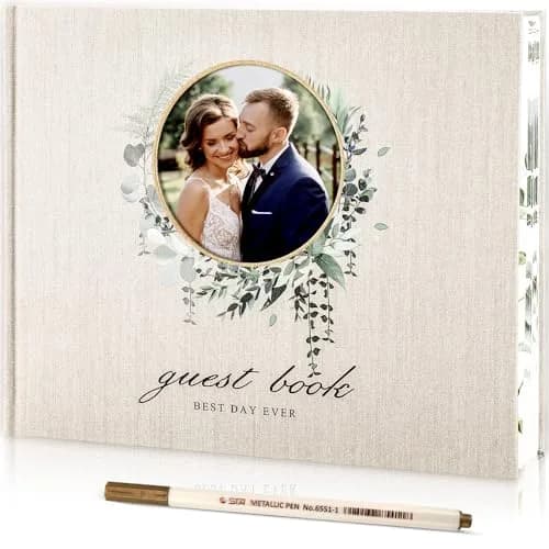 molekaus Wedding Guest Book Hardcover 8" x 10" (20.3 x 25.4 cm) with Photo Frame, 100 Pages | Classic Linen Design thumbnail 1