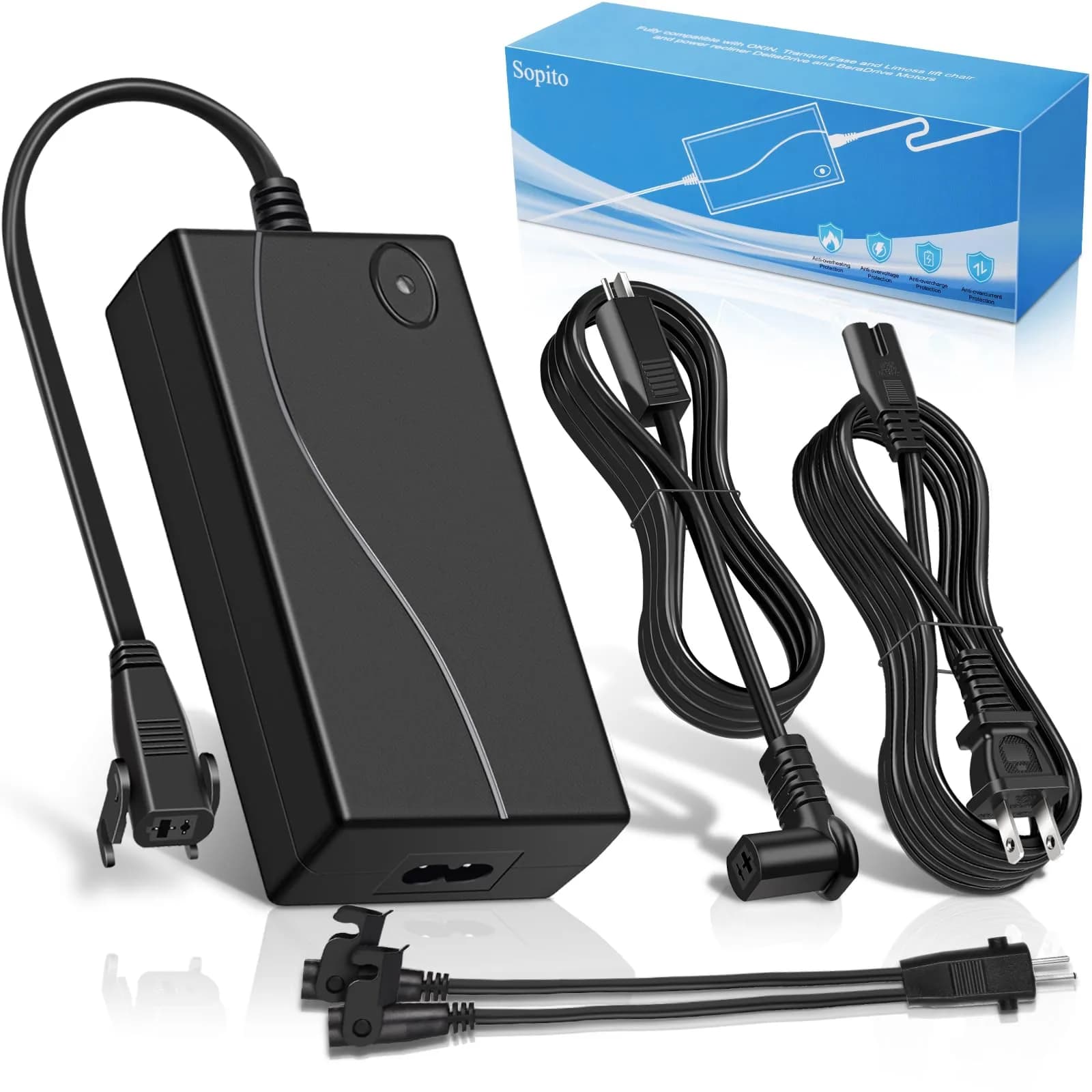 Sopito Power Supply for Recliner 29V 58W | AC/DC Adapter with 3 Cables for Lift Chairs - main product image