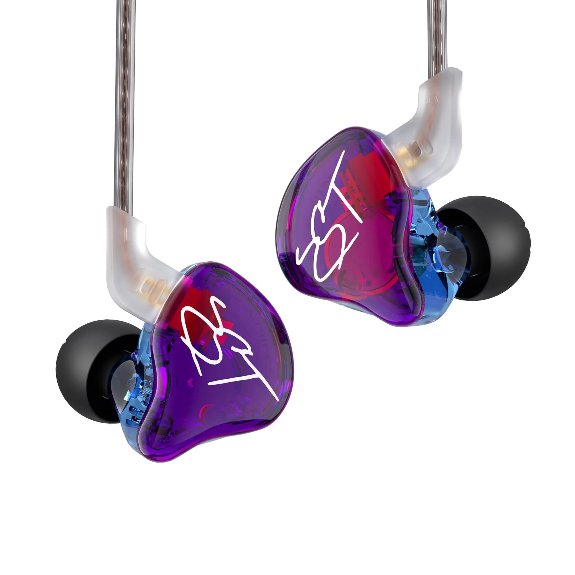 EZ EAR KZ Castor Wired In-Ear Monitor Headphones 2DD Tuning Adjustable Bass — Purple / without Mic