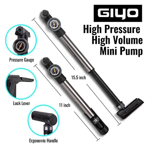 GIYO Mini Bike Pump with Gauge 2 Stage HP/HV 120 PSI | Easy Inflation for Road & MTB | Frame Mount Included | Taiwan Made (GP-993) thumbnail 2