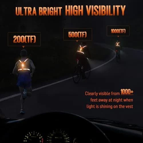 OMKHE LED Reflective Vest for Running & Cycling with Rechargeable Lights | Orange, Unisex thumbnail 2