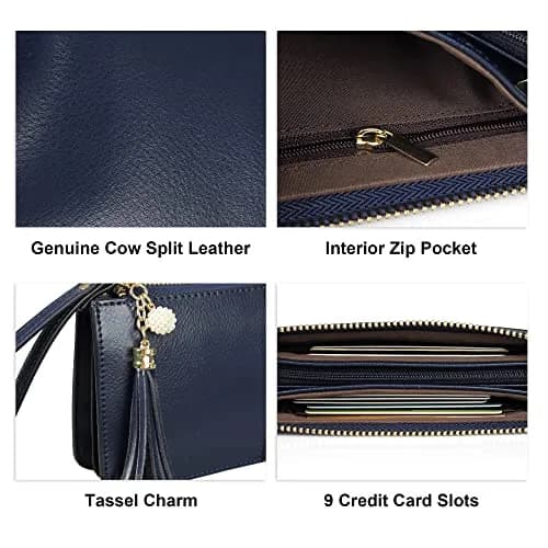 befen Genuine Leather Wristlet Clutch for Women Ultra-Slim Ladies Credit Card Holder Wallet Purses with RFID Protection (Navy Blue, 20.57cm x 10.92cm x 1.14cm) thumbnail 6