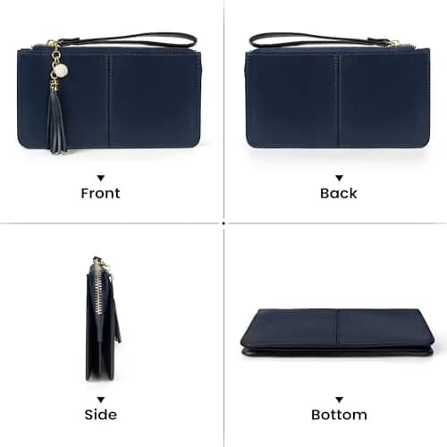 befen Genuine Leather Wristlet Clutch for Women Ultra-Slim Ladies Credit Card Holder Wallet Purses with RFID Protection (Navy Blue, 20.57cm x 10.92cm x 1.14cm) thumbnail 7