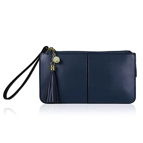 befen Genuine Leather Wristlet Clutch for Women Ultra-Slim Ladies Credit Card Holder Wallet Purses with RFID Protection (Navy Blue, 20.57cm x 10.92cm x 1.14cm) thumbnail 2