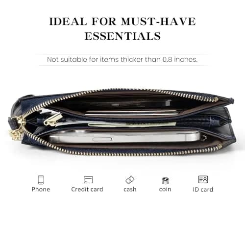 befen Genuine Leather Wristlet Clutch for Women Ultra-Slim Ladies Credit Card Holder Wallet Purses with RFID Protection (Navy Blue, 20.57cm x 10.92cm x 1.14cm) thumbnail 3