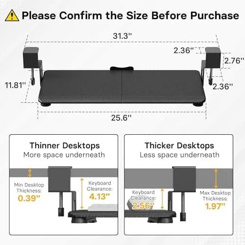 BONTEC Under Desk Keyboard Tray, Pull-Out Platform for Standard Keyboard & Mouse, 25.6" x 11.8" | Space-Saving Workspace Organizer thumbnail 2