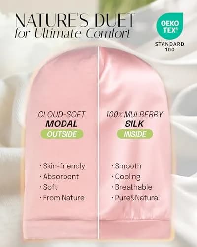 OLESILK Mulberry Silk Bonnet for Sleeping Women, Hair Wrap for Curly Hair Care, Pink (10.5 x 11.5 inches) thumbnail 2