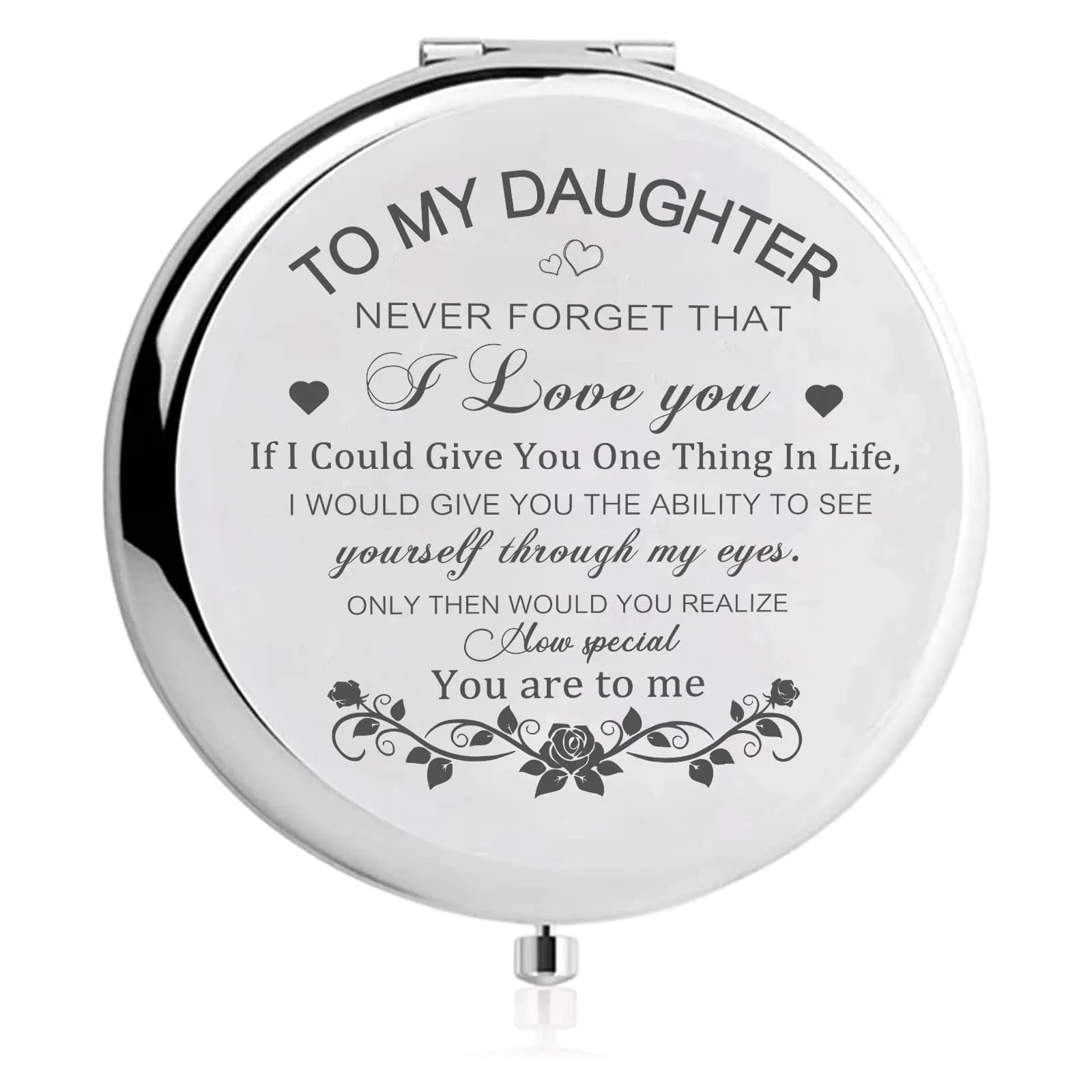GAOLZIUY Rose Gold Compact Mirror with 2x Magnification | 7 cm (2.7"L x 2.3"W) Handheld Makeup Mirror — Silver-daughter-1 / 2.7"L x 2.3"W