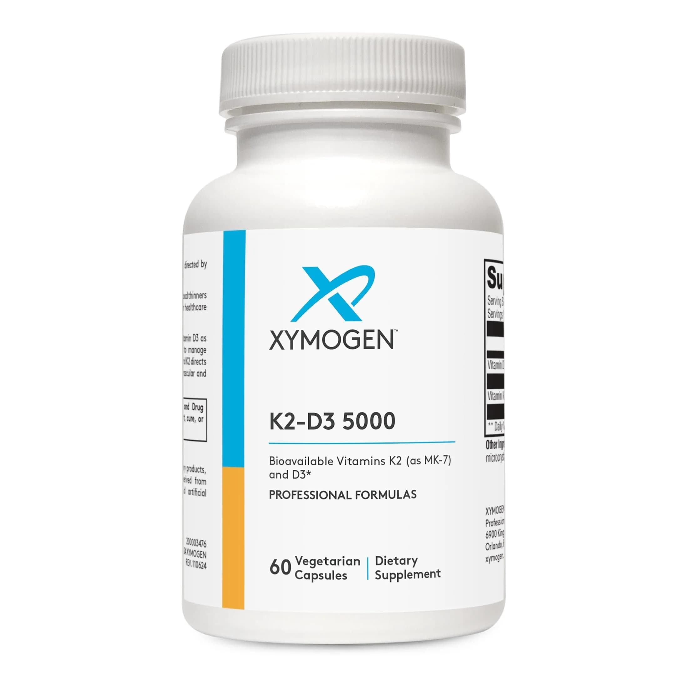 XYMOGEN K2-D3 5000 | Vitamin D3 K2 for Bone & Heart Support, 60 Capsules — White