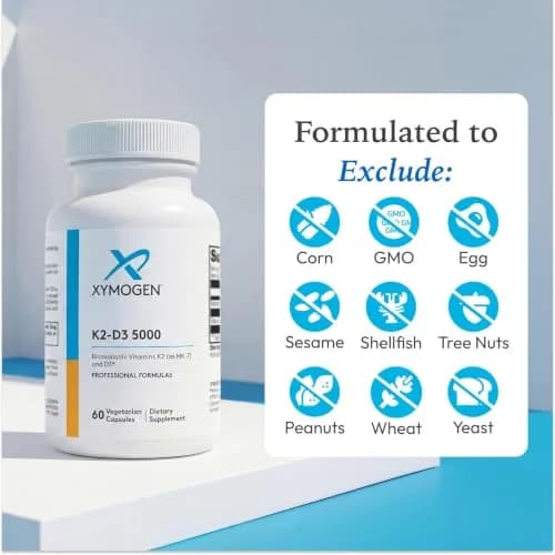 XYMOGEN K2-D3 5000 | Vitamin D3 K2 for Bone & Heart Support, 60 Capsules thumbnail 6