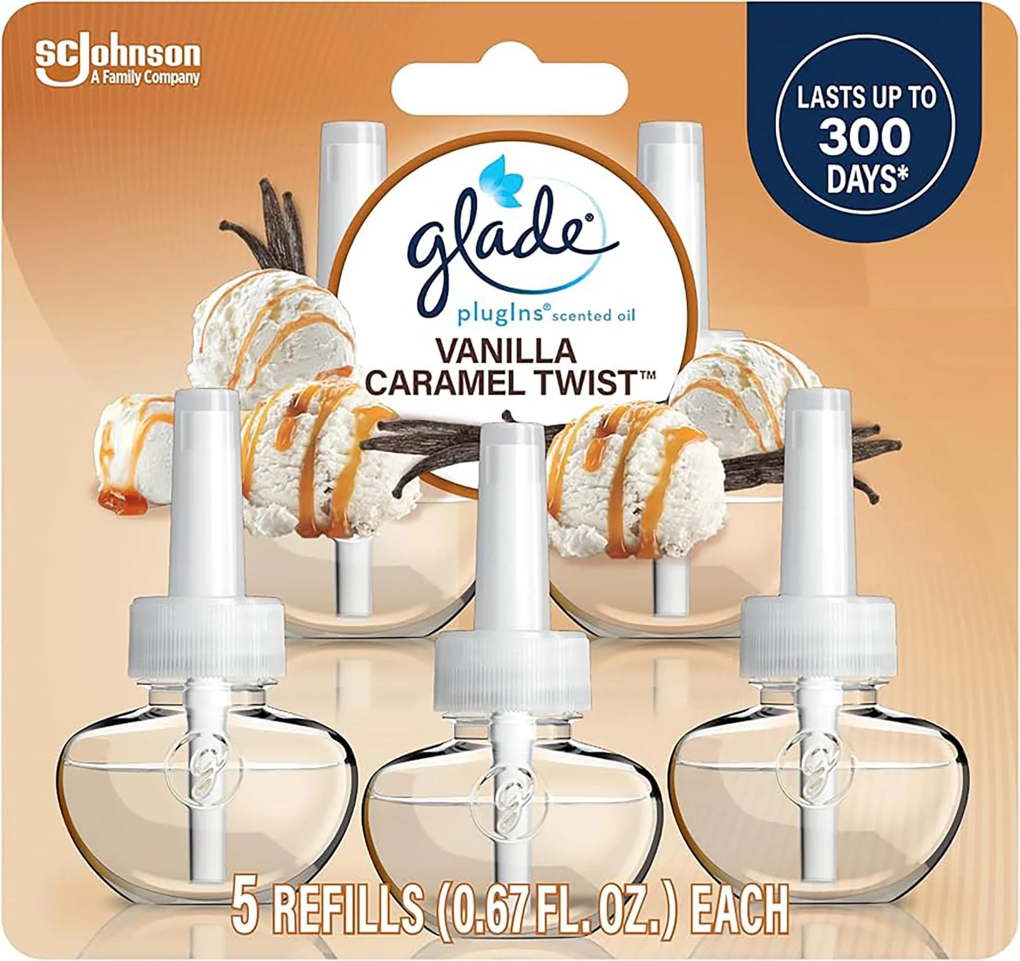 Glade Vanilla Caramel Twist PlugIns Refills Air Freshener 156ml (5.52 Fl Oz) | Scented with Essential Oils for Home & Bathroom