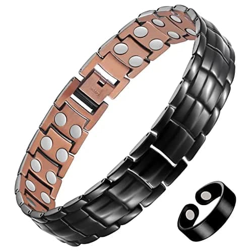 Feraco Men's Copper Magnetic Bracelet and Ring Set Black | 99.99% Pure Copper with Double-Row Magnets thumbnail 1