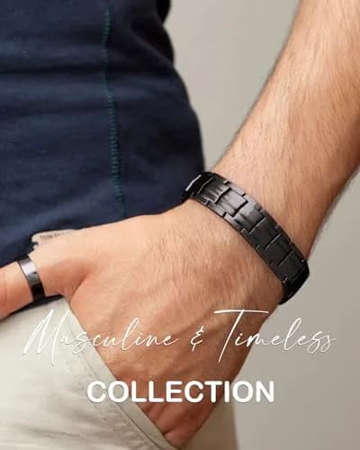 Feraco Men's Copper Magnetic Bracelet and Ring Set Black | 99.99% Pure Copper with Double-Row Magnets thumbnail 2