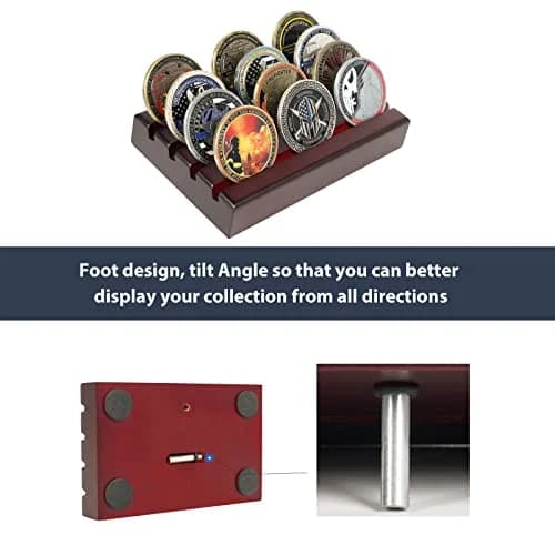 DecoWoodo Challenge Coin Holder Display Case 4 Row Mahogany | Solid Wood Military Coin Stand Holds 12 Coins thumbnail 7