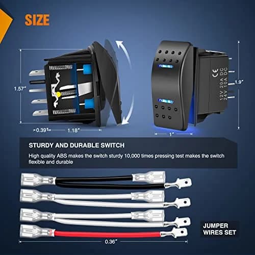 Nilight Waterproof 7Pin Rocker Switch with Jumper Wires Blue | 12V/24V, 20AMP, Durable, Universal Fit thumbnail 4