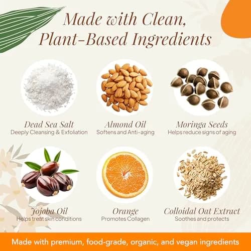 Saavy Naturals Body Scrub - Scented Salt Orange Extract | Vegan Exfoliating with Vitamin E, Gentle for Sensitive Skin, Made in USA, 12 oz thumbnail 4