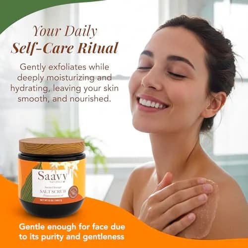 Saavy Naturals Body Scrub - Scented Salt Orange Extract | Vegan Exfoliating with Vitamin E, Gentle for Sensitive Skin, Made in USA, 12 oz thumbnail 2