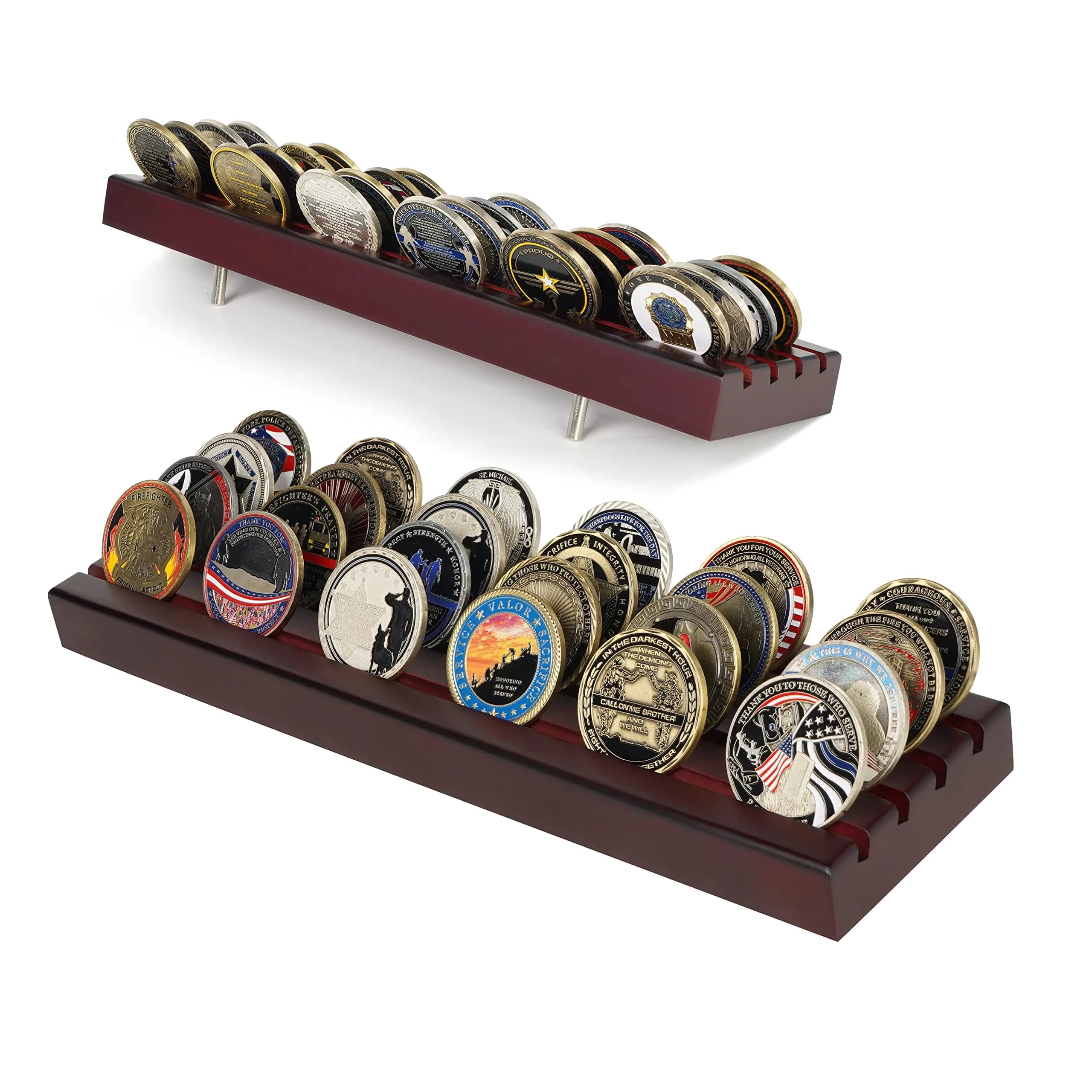 DecoWoodo Challenge Coin Display Stand 4 Rows Mahogany | Elegant & Durable
