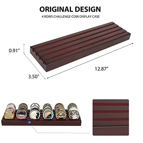 DecoWoodo Challenge Coin Display Stand 4 Rows Mahogany | Elegant & Durable thumbnail 2