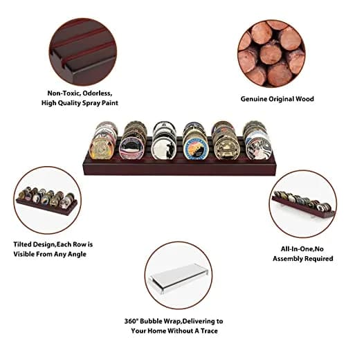 DecoWoodo Challenge Coin Display Stand 4 Rows Mahogany | Elegant & Durable thumbnail 4