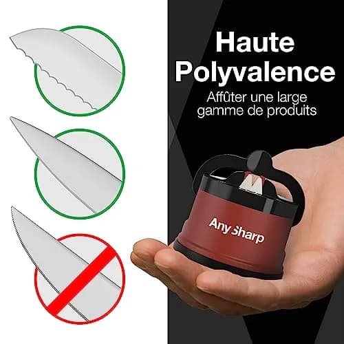 AnySharp Knife Sharpener Brick Red | Hands-Free Safety, PowerGrip Suction, Tungsten Carbide Blade thumbnail 5