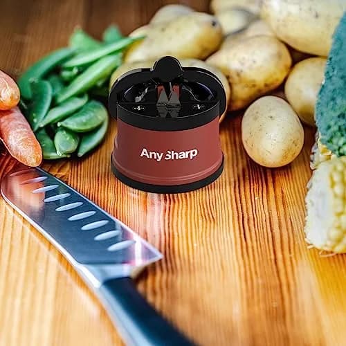 AnySharp Knife Sharpener Brick Red | Hands-Free Safety, PowerGrip Suction, Tungsten Carbide Blade thumbnail 7
