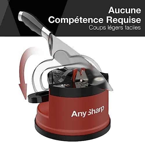AnySharp Knife Sharpener Brick Red | Hands-Free Safety, PowerGrip Suction, Tungsten Carbide Blade thumbnail 2
