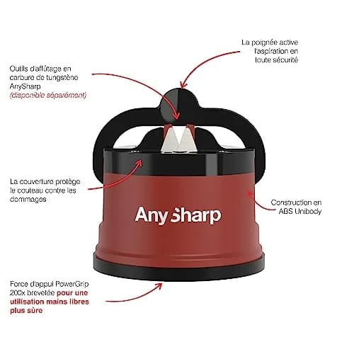 AnySharp Knife Sharpener Brick Red | Hands-Free Safety, PowerGrip Suction, Tungsten Carbide Blade thumbnail 4