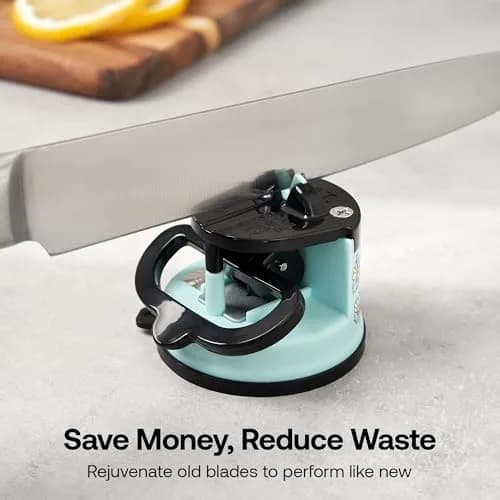 AnySharp Editions Knife Sharpener Daisy | Hands-Free Suction Base, 20-Degree Angle, Tungsten Carbide Edges thumbnail 7